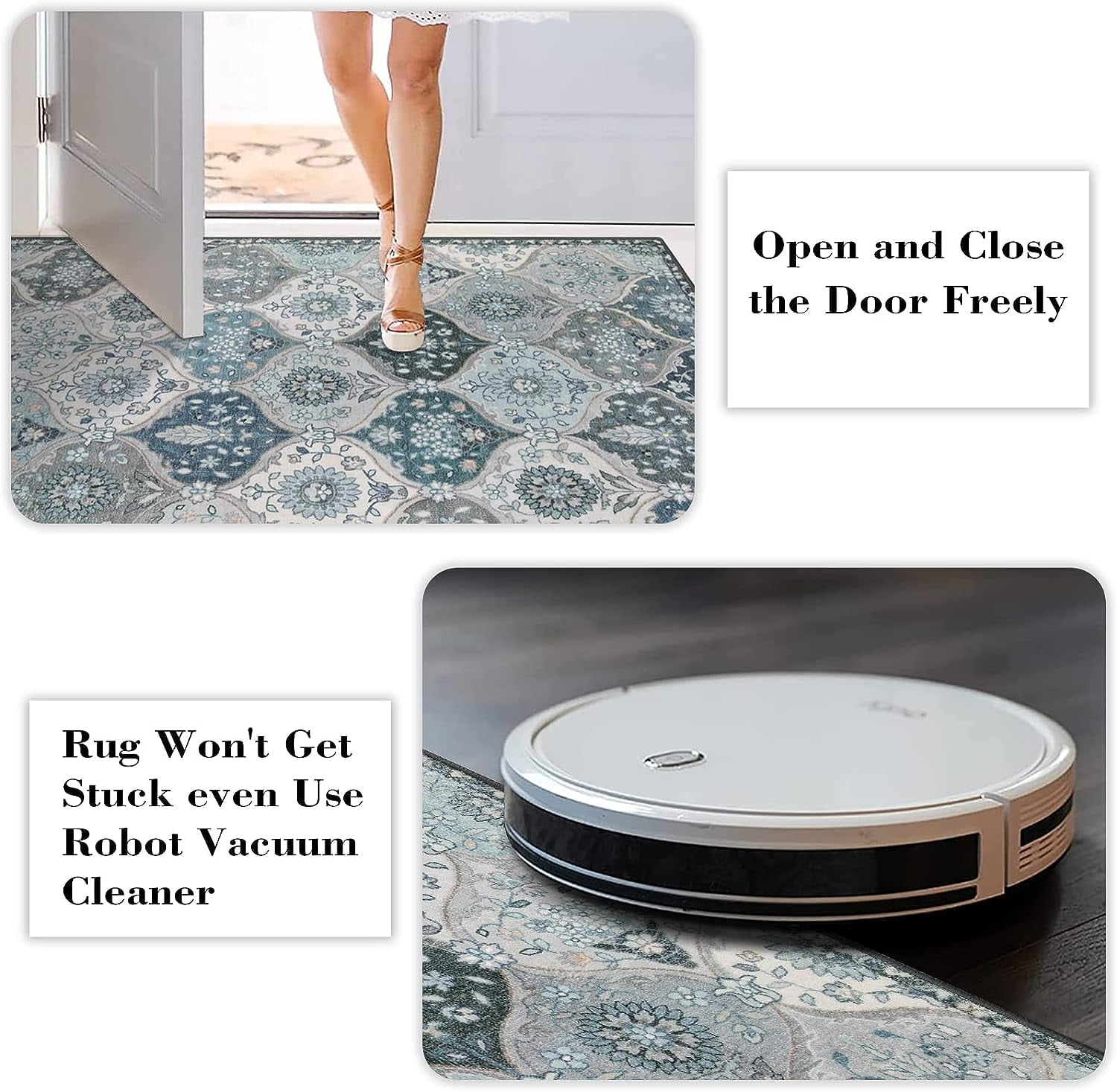 Moynesa 3'Round Moroccan Trellis Round Area Rugs - Washable Small Round Rug 3ft Non-Slip Soft Circle Rugs for Bedroom Vintage Ultra-Thin Throw Carpet for Entryway Kitchen Laundry Bathroom Blue