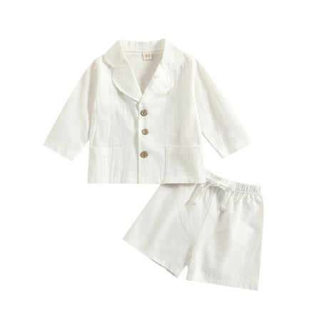 

Xingqing 1-4Years 2Pcs Toddler Baby Boys Girls Tracksuit Long Sleeve Lapel Button Tops Drawstring Shorts White 6-12 Months