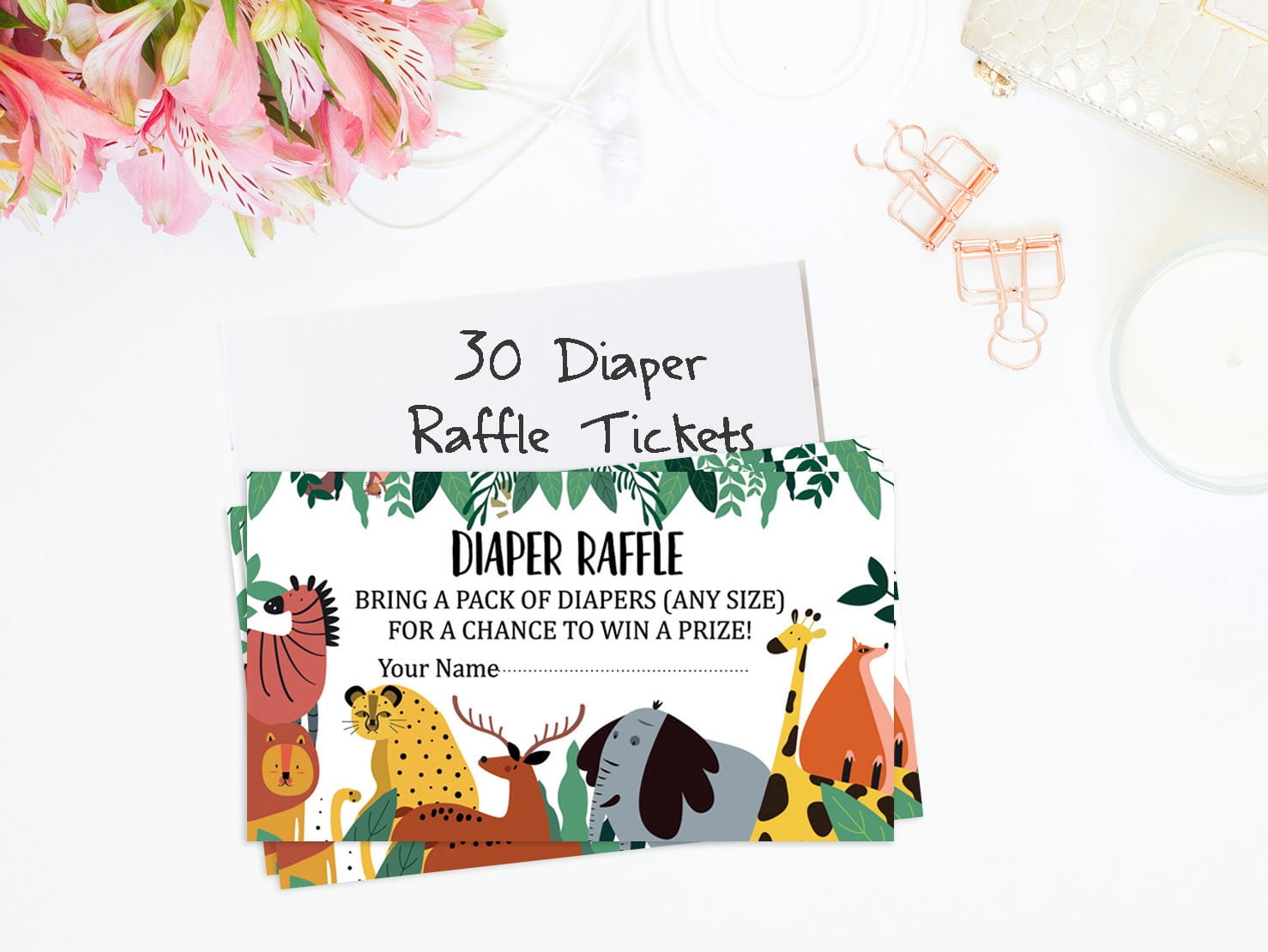 Inkdotpot 30Baby ShowerDiaper Raffle Ticket Lottery Insert Cards Supplies Games For Baby Shower Party Jungle Animals Bring A Pack Of Diapers To Win Favors Gifts And Prizes