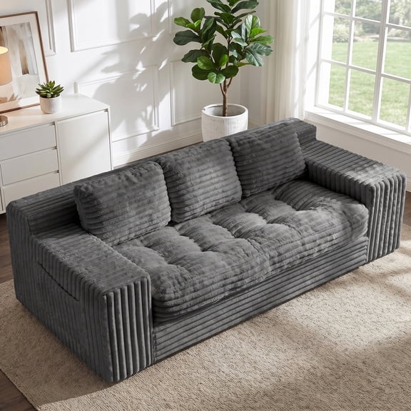 70" Boneless Couches, Cloud Loveseat Sofa Corduroy Couch in a Box, No Assembly Required, Grey
