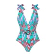 thumbnail image 4 of WREESH Womens One Piece Swimsuit Print Swim Suits Beach Cover Ups Swimwear Bikini Swimsuit Chiffon 2 Pcs Skirt Set Sleeveless Bathing Suits Green, 4 of 5