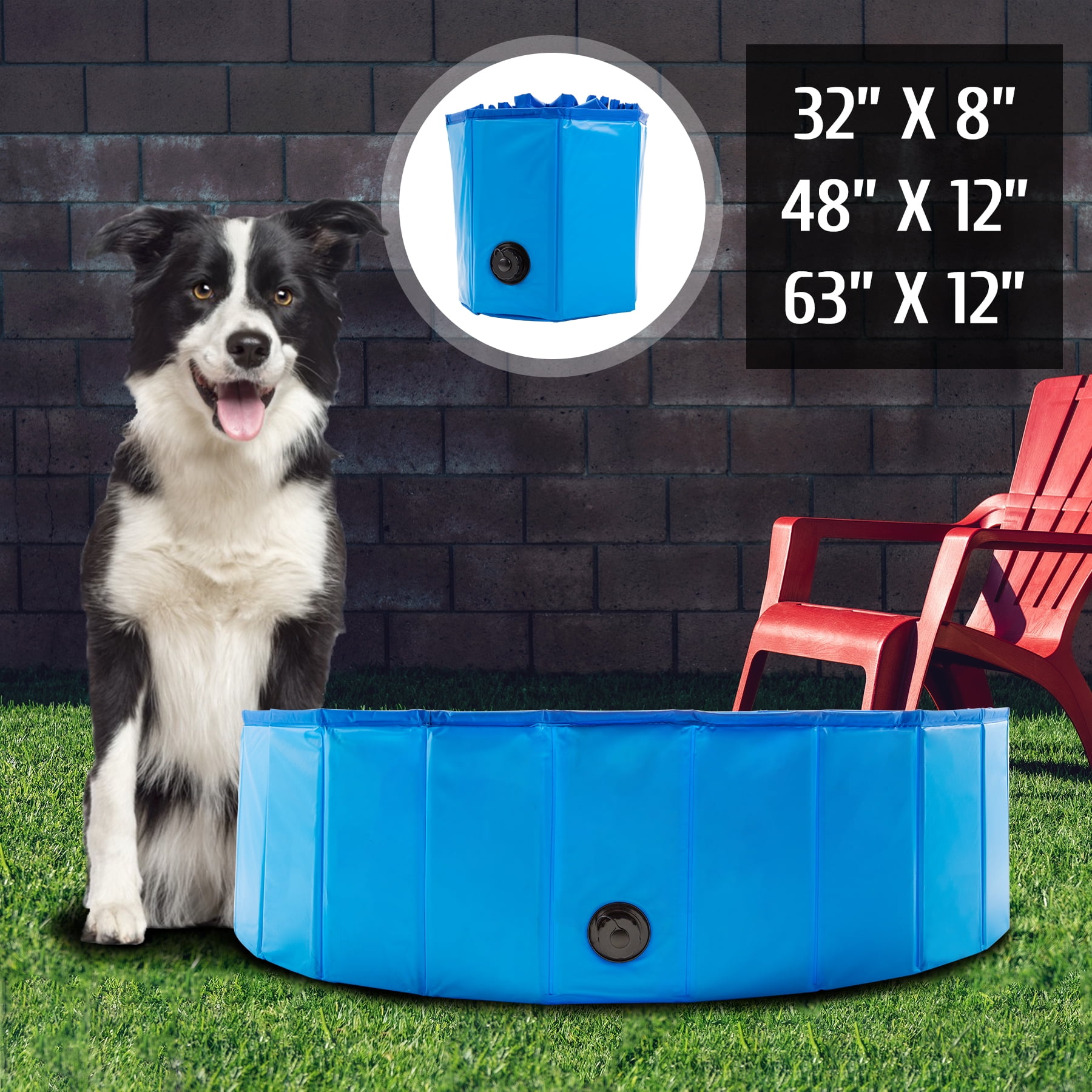 48" Pet Pool Outdoor Grooming Dog Bathtub Pet Accessories Portable 1ft