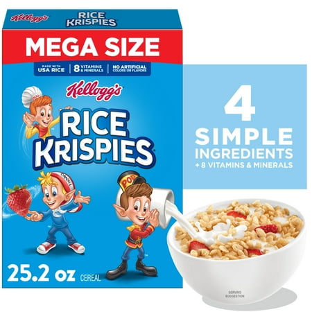 Kellogg's Rice Krispies Breakfast Cereal, 8 Vitamins and Minerals, Mega Size, 25.2 oz