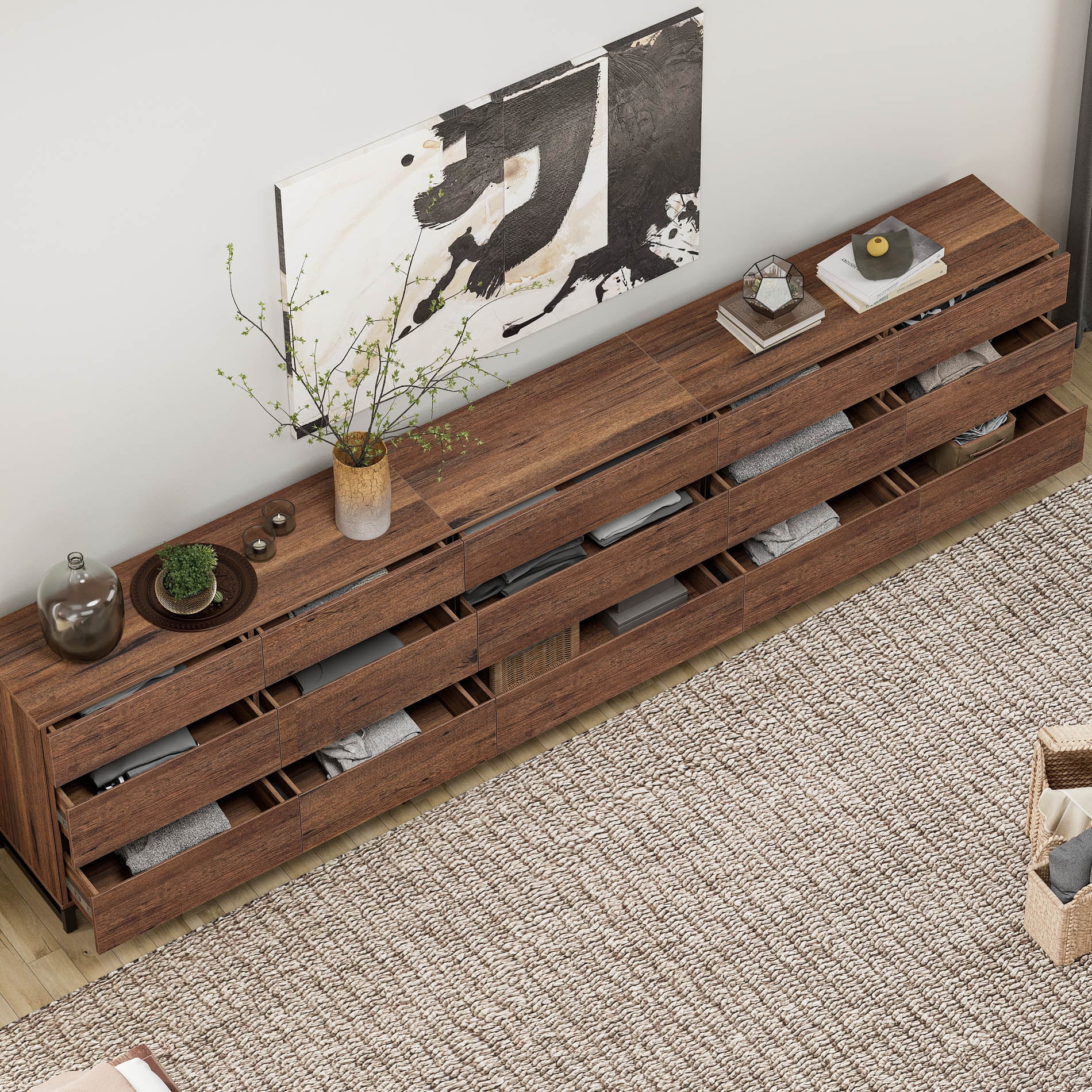 WAMPAT 3 in 1 Dresser for Bedroom, Closet Organizers and Storage with 15 Drawers, Chest of Drawers with Metal Base, Modern Wood Dresser for Bedroom, Light Oak