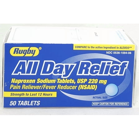 Rugby All Day Relief Naproxen Sodium Tablets, 220 mg, 50 Count