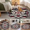 thumbnail image 5 of Round Rugs 6Ft, Boho Red Grey Round Area Rug Washable Indoor Throw Carpet, Vintage Geometric Southwestern Ethnic Soft Non Slip Circle Rug for Office Cabinet Home Decor Aesthetic, 5 of 8