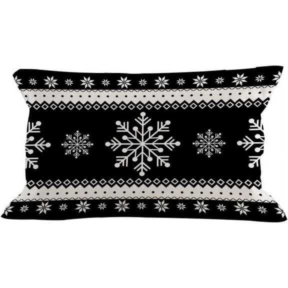 Christmas Pillow Cover 12x20 inch Black Snowflakes Holiday Decorations Farmhouse Throw Pillow Rustic Cushion Cover for Bed Chair Sofa Couch