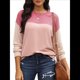 thumbnail image 2 of Moda para Mujer 2025, Camisetas Holgadas Informales de Punto con Cuello Redondo y Larga con Bloques de Color Rosa M, 2 of 10