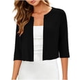 thumbnail image 3 of Lutiedan Shrugs for Women 3/4 Sleeve Open Front Cropped Cardigan Lightweight Casual Solid Color Bolero Cardigan,Black, 3 of 8