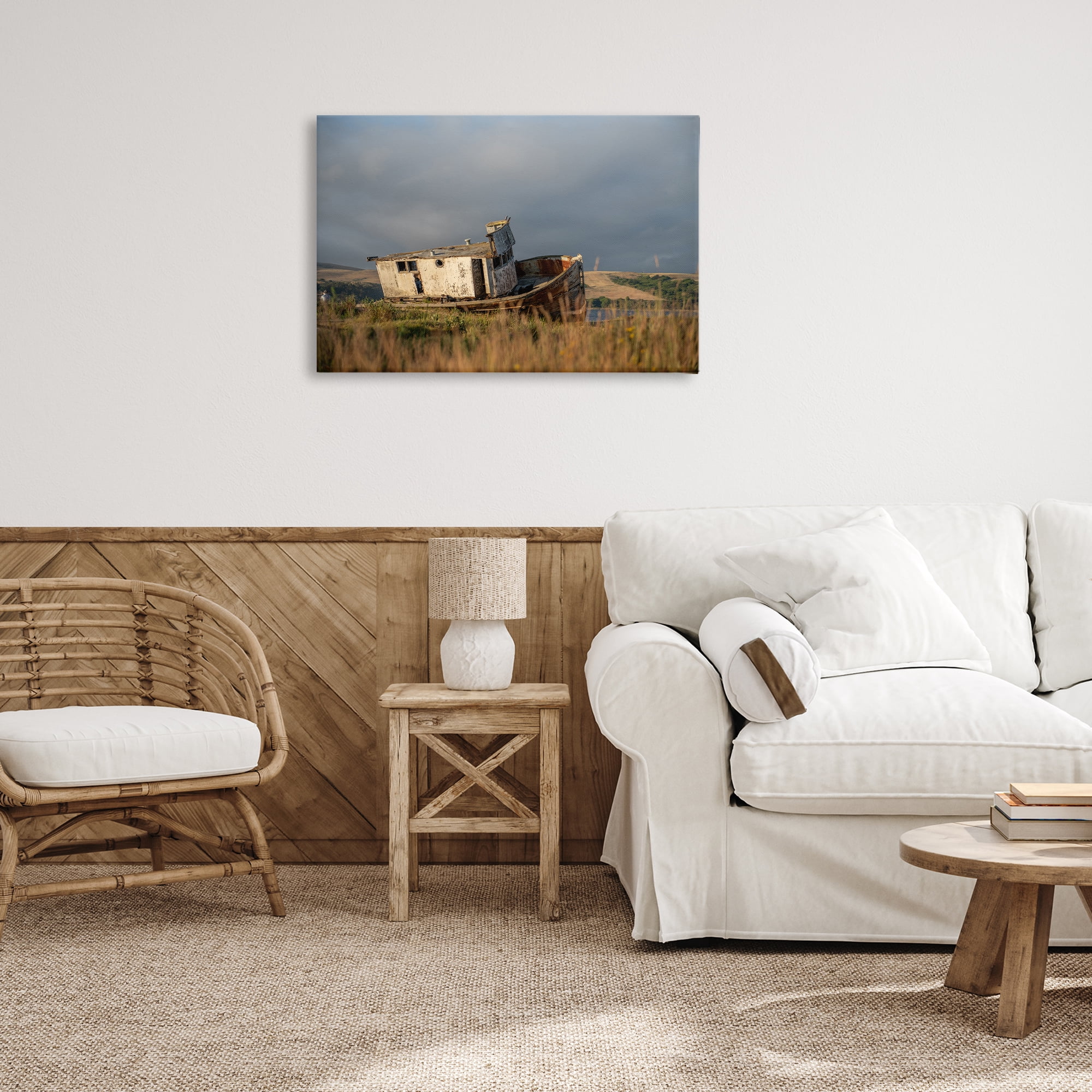 Stupell Industries Old Shipwreck on Beach Landscape & Nature Photography Wrapped Canvas Art Print Wall Art, 30 x 20