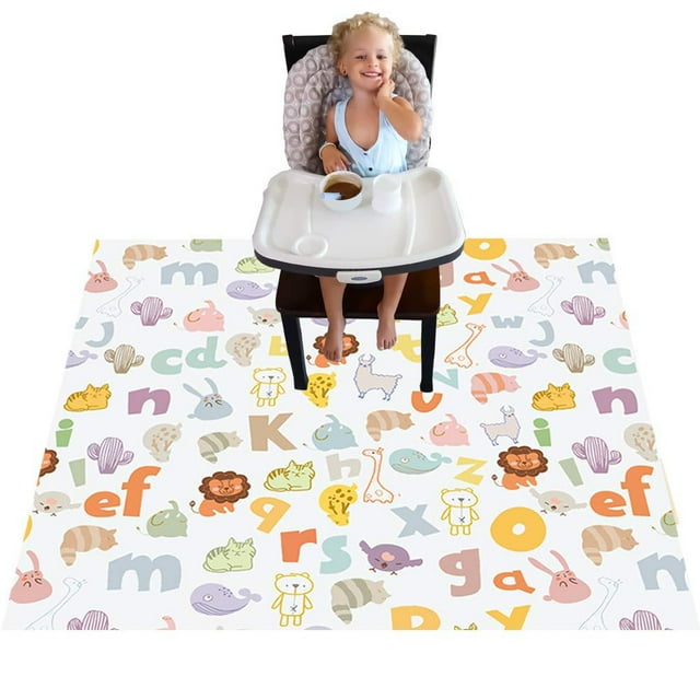 Highchair Floor Mat, Baby Splat Mat for Under High Chair/Arts/Crafts, Waterproof Spill Mat Non-Slip Splash Mat, Washable Mess Mat and Table Cloth (Alphabet)