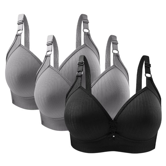 Bigersell Full-Coverage Underwire Bra Discouts 3pc Woman's Solid Color Daily Bra Without Underwire Gathering Bras Training Bra Style F-1142 Black 38/85