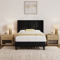 thumbnail image 3 of Yaheetech Twin Upholstered Bed Frame with Wood Slat Support, No Box Spring Needed, Black, 3 of 8