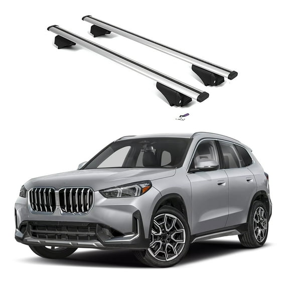 ERKUL Roof Rack Cross Bars for BMW X1 2024-2025 | Aluminum Crossbars with Anti Theft Lock for Rooftop | Compatible with Flush Rails - Silver