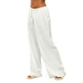 thumbnail image 5 of Cotton Linen Pants Women Flowy Comfy Low Rise Wide Leg Pants Casual Lounge Drawstring Boho Beach Palazoo Trousers White XL, 5 of 6