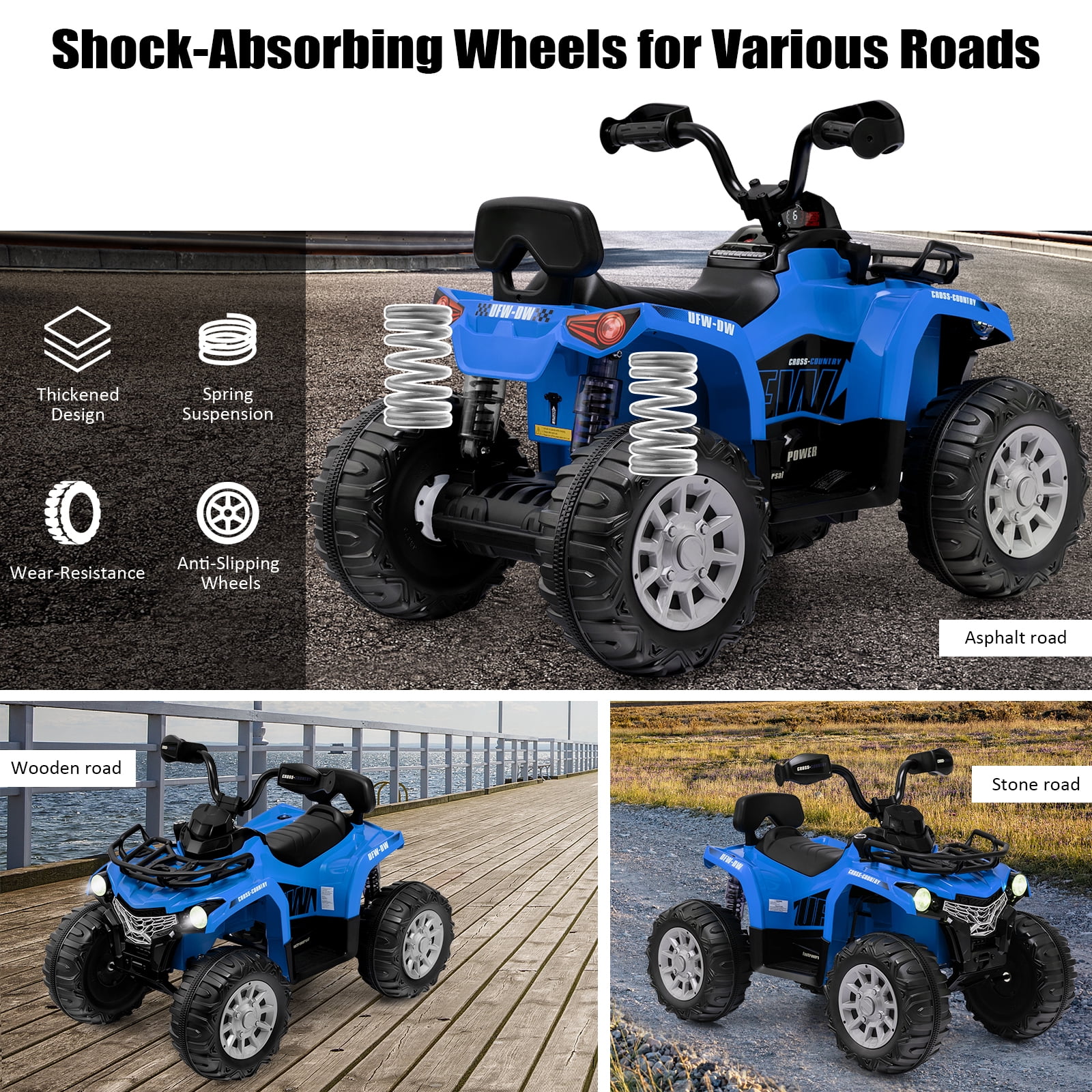 Infans 12V Kids Ride On ATV Electric 4-Wheeler Quad 2 Speeds w/ Mp3 & Headlights Blue