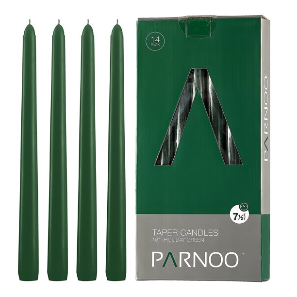 14 Holiday Green Taper Candles 10 Inch Tall 3/4 Inch Thick Burn 7.5