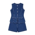 thumbnail image 6 of Cagogo Women's 2 Piece Denim Set Round Neck Sleeveless Peplum Top High Waist Shorts Matching Casual Outfit Boho Summer Travel Airport Clothes, Dark Blue XL, 6 of 7