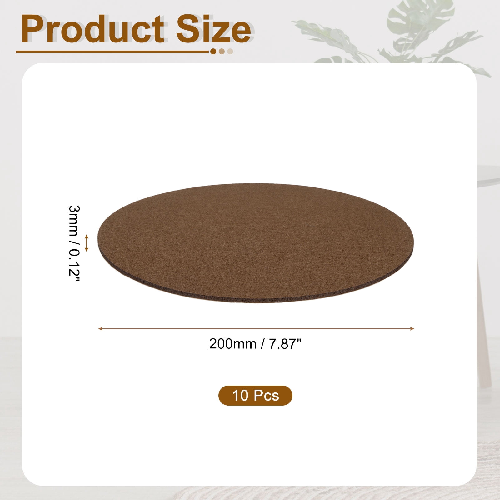 Round Felt Furniture Pads, 10Pack 7.9" Dia x 0.12" Thick Adhesive Backed Felt Non-slip Anti-scratch Felt Pads Chair Leg Protectors for Protecting Hardwood Floor, Brown