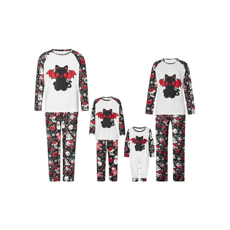 

Peyakidsaa Halloween Family Matching Pajamas Set Cute Black Cat Print Long Sleeve Raglan Tops + Pants Family Jammies Set