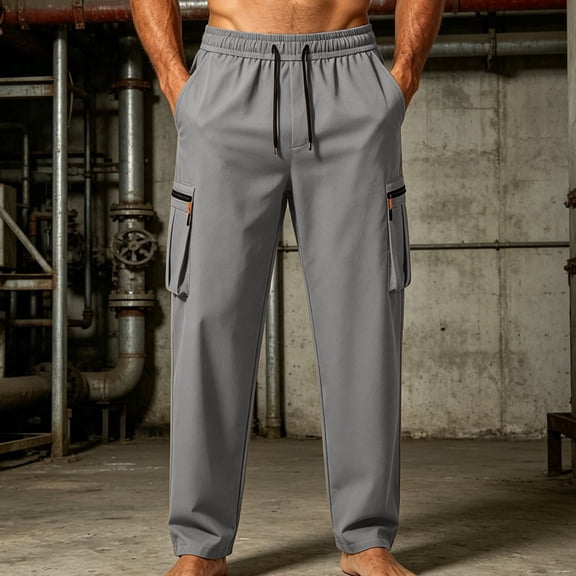 Blmnix Men's Sweatpants Trousers for Men Carpenter Pants Low Rise Cargo Baggy Sweatpants Full Gray Straight-Leg Mens Casual Pants,XS