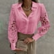 thumbnail image 2 of Blusa informal de verano para mujer, blusa de manga larga con botones huecos sólidos Fridja  czfsfas1388, 2 of 8