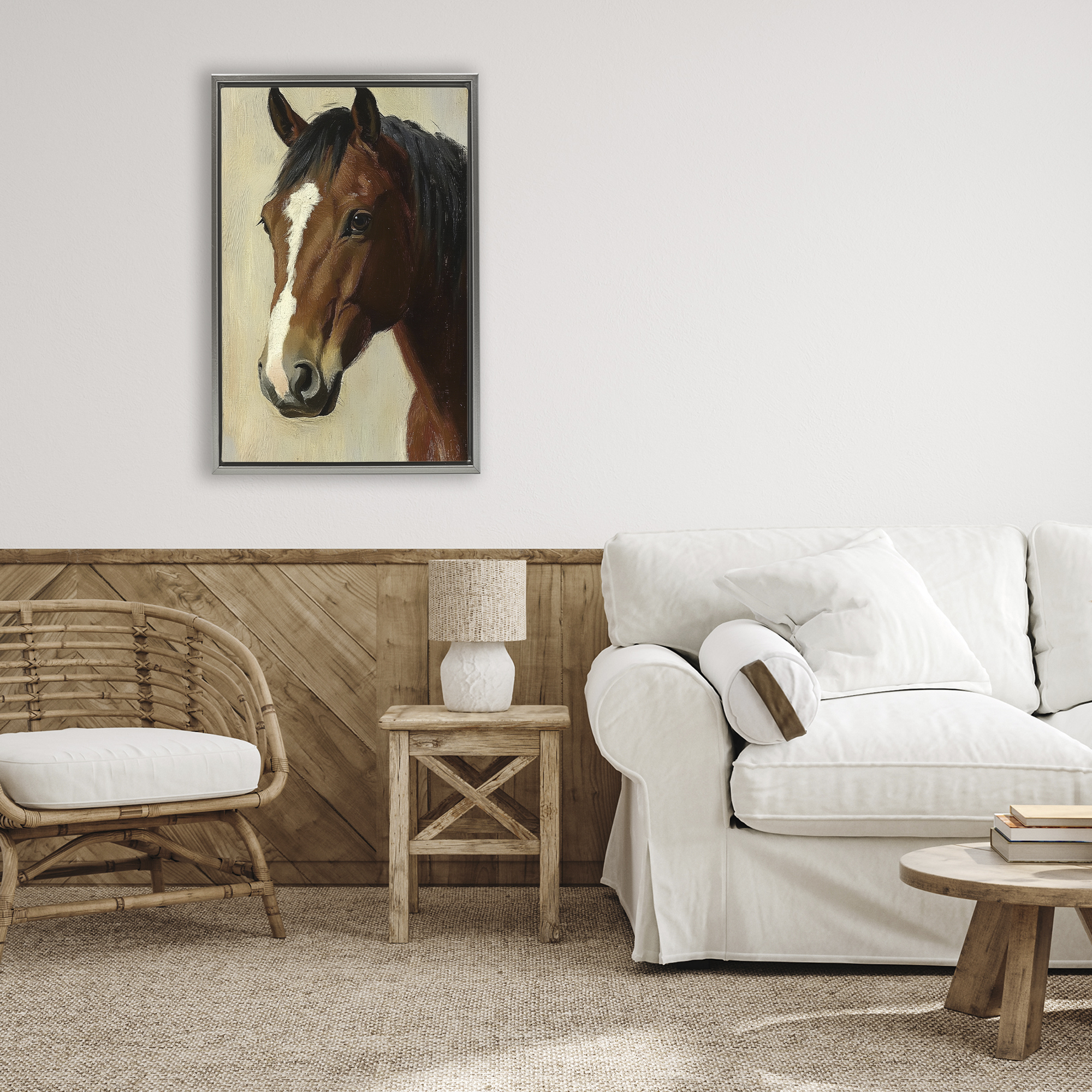Stupell Industries Beautiful Brown Horse Portrait Gray Framed Floater Canvas Wall Art, design by Petal Prints Design