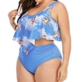thumbnail image 1 of WREESH Women'S Digital Printed Ruffled Plus Size Bikini Split High Waist Swimsuit, 1 of 7