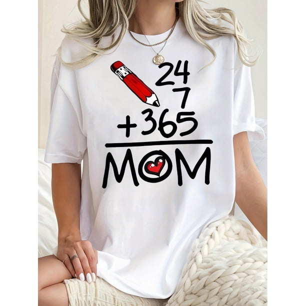 Women's Fun Math-Inspired Graphic Tee - Casual Crew Neck Short Sleeve T-Shirt with Geometric Print, Stretchy Polyester Blend, Machine Washable, Perfect for Summer & Casual Attire