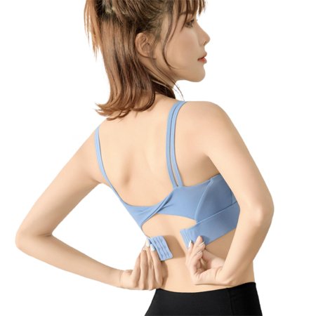 

sports bra shockproof vest gathered back folding buckle beauty back underwear 1 pc 1 sell fitness running sportswear top gray blue S XL Blue