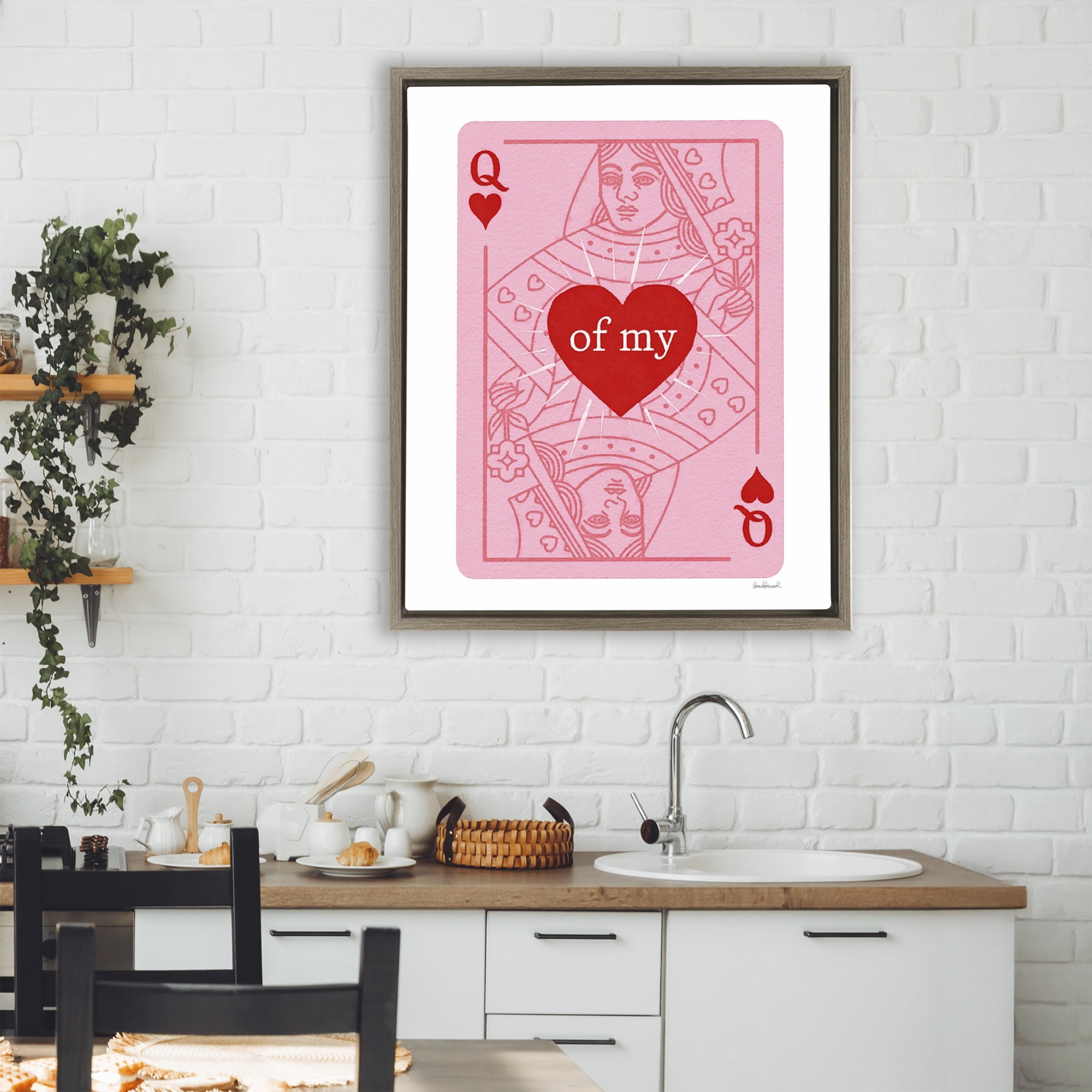 Queen Of My Heart Brown Framed Floater Canvas Wall Art, design by Amanda Greenwood