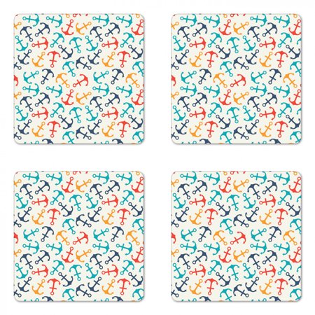 

Anchor Coaster Set of 4 Anchor Shape in Lines Tropics Getaway Ship Cruise Transport Repeating Tile Square Hardboard Gloss Coasters Standard Size Beige Multicolor by Ambesonne