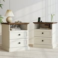 thumbnail image 1 of FIAKOA Night Stand Set of 2 with Charging Station, Bedside Table with 2 Drawers Storage and Open Shelf, White Farmhouse Nightstands  for Bedroom Office, 1 of 8