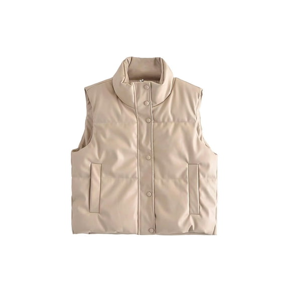 Sunloudy Chaleco sin mangas para mujer, color sólido con cremallera y bolsillos laterales con botones, cuello alto, ropa de abrigo informal de estilo simple Sunloudy moda