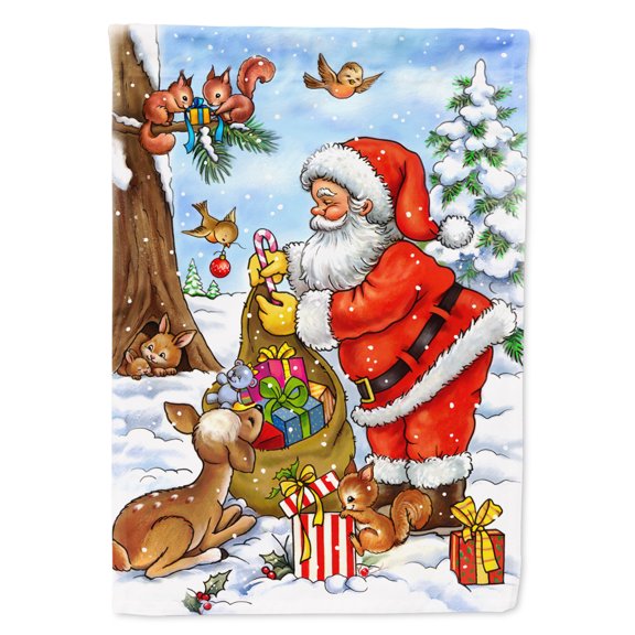 Carolines Treasures APH5444GF Christmas Santa Claus handing out presents Flag Garden Size Small multicolor