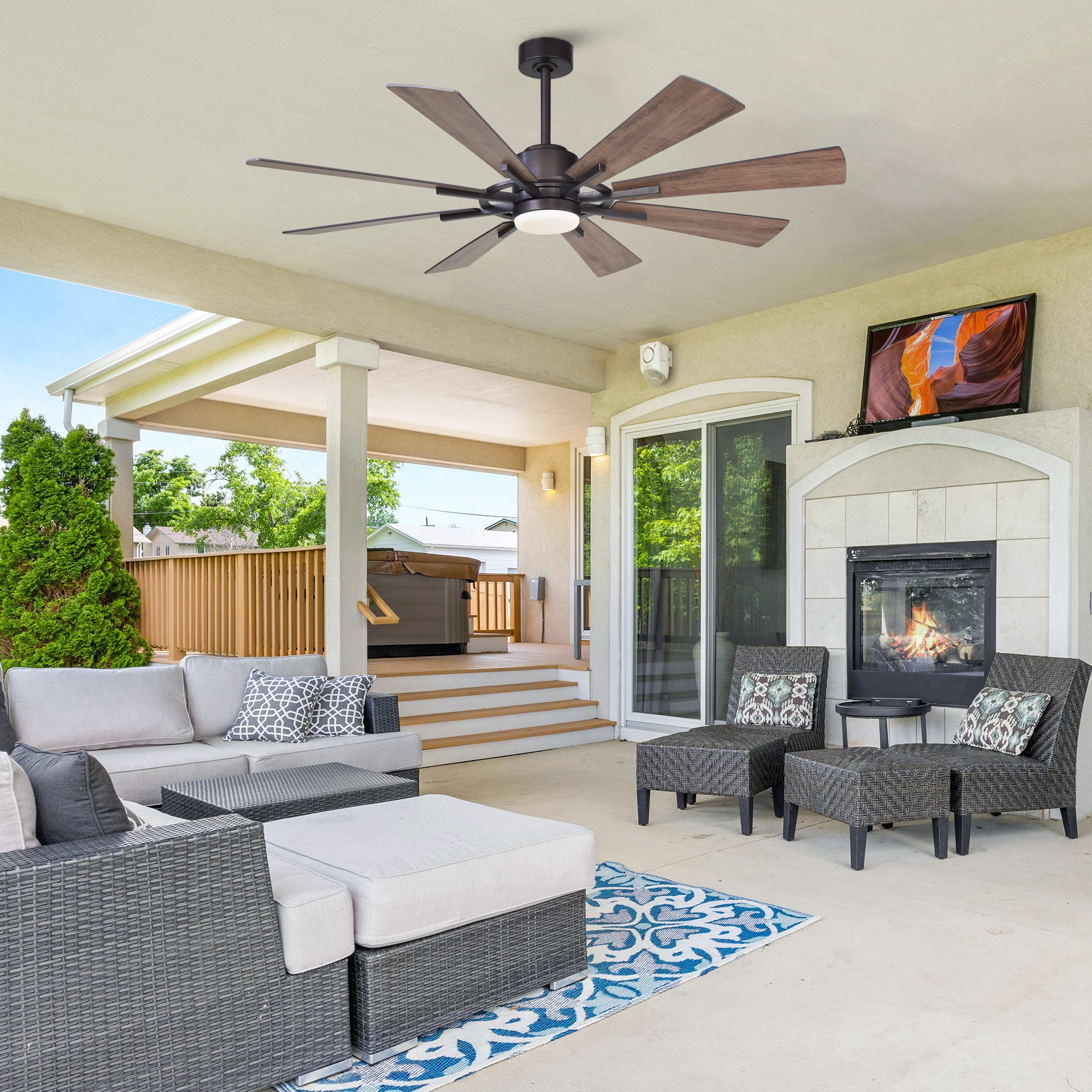 Parrot Uncle 60" Farmhouse Bronze Windmill LED Ceiling Fan with Light and Remote, Large Indoor Ceiling Fans with Light
