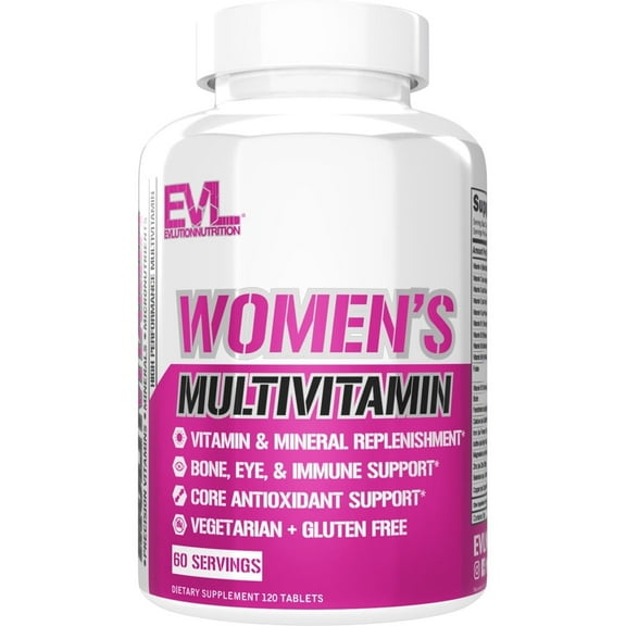 Evlution Nutrition Women's Multivitamin - Full Spectrum Vitamins & Minerals, Immune Support, Vitamin C & D, Iron, Zinc, Antioxidants & Bioflavonoids, Skin, Hair, Bone, Eye Health - 60 Days