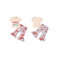 thumbnail image 3 of Aojekbee 4th of July Toddler Girls Outfits Letter Print Crew Neck Short Sleeve T-Shirts Stripe Stars Print Flare Pants 2Pcs Clothes Set, 3 of 10