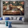 thumbnail image 3 of Mudket Leopard on Vintage Floral Sofa Framed Canvas Wall Art, Luxury Retro Animal Print Wall Art for Women Living Room, Bedroom, Home Office Decor, Ready to Hang-40"L x 28"W, 3 of 10