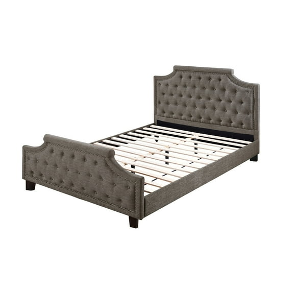 Grey Polyfiber Queen Bed With Modern Elegant Button Headboard And Contemporary In Chic Fb