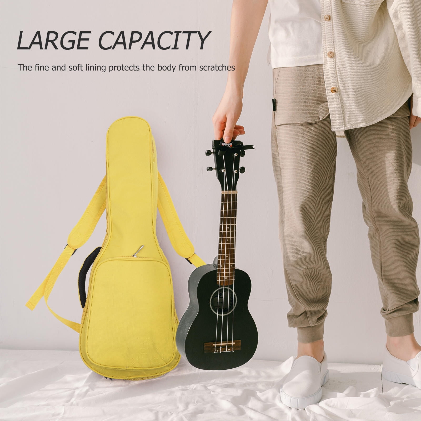 DEEPCRAFF Yellow Portable Canvas Ukulele Bag with Padded Comfortable Material, Includes 1Pc Storage Pouch for Travel