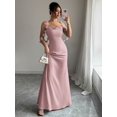 thumbnail image 4 of Dusty Pink Womens Satin Mermaid Dress With Floral Strap Accents Sleeveless Sweetheart Neck, 4 of 8