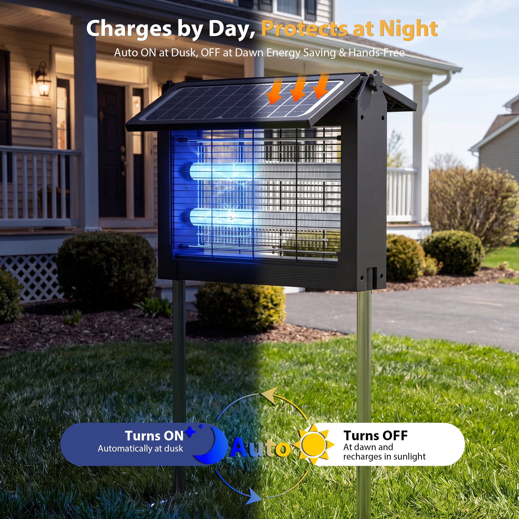 Aukfa Bug Zapper Outdoor, 1 Acre Rechargeable Mosquito & Fly Zapper, Dual Solar Panels, IPX5
