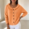 thumbnail image 4 of thefmos Women's V Neck Button Front Knit Cardigan Long Sleeve Scalloped Trim Solid Color Casual Outerwear Trendy Fall Winter Clothes, Orange XL, 4 of 6
