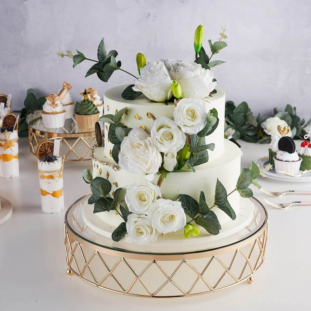 Efavormart 14" Round Metal Geometric Cake Stand Cake Riser with Glass