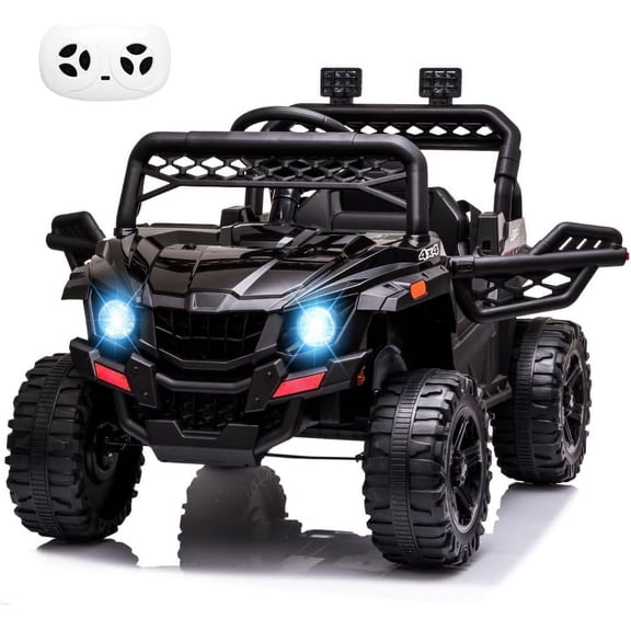 Historyli Electric Ride On Car - Realistic Steering Wheel, Spacious Seat with Seatbelt, Independent Storage Space, Durable Tires with Shock Absorbers, and Parental Remote Control,Black