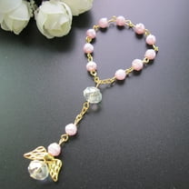24 Pcs Pink Mini Rosary baptism Favors with Angels for Girl Recuerdos de Bautizo Finger Rosaries Silver Plated JA380silver-pink