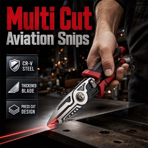 Heavy Duty Industrial Aviation Tin Snips Multi-Function Sheet Metal Shears with Ergonomic Grip Handles(Red)