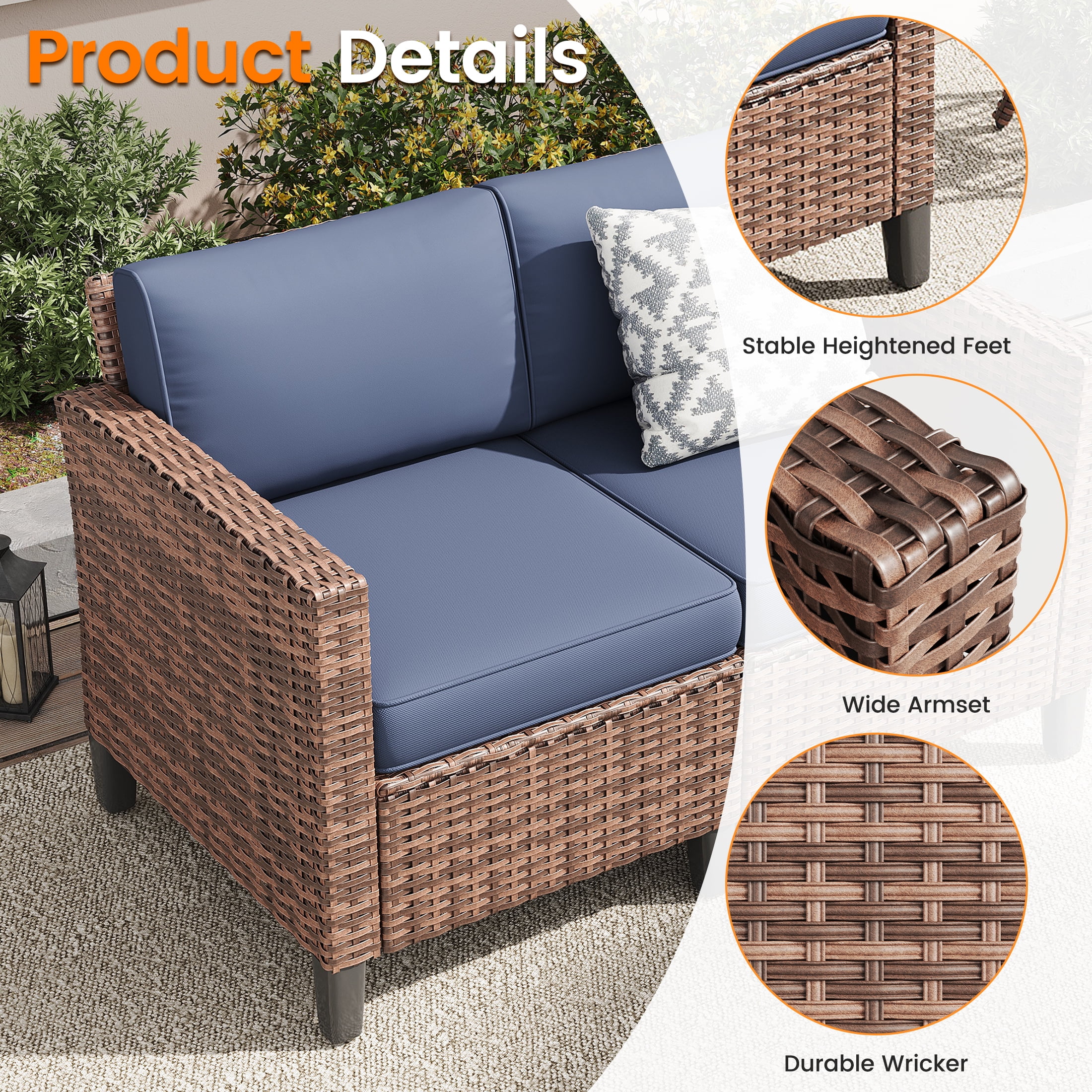 POTEBAN Patio Set, 7 Pieces Outdoor Furniture Sets with Rocking Swivel Chairs, Wicker Rattan, Waterproof Covers for Backyard