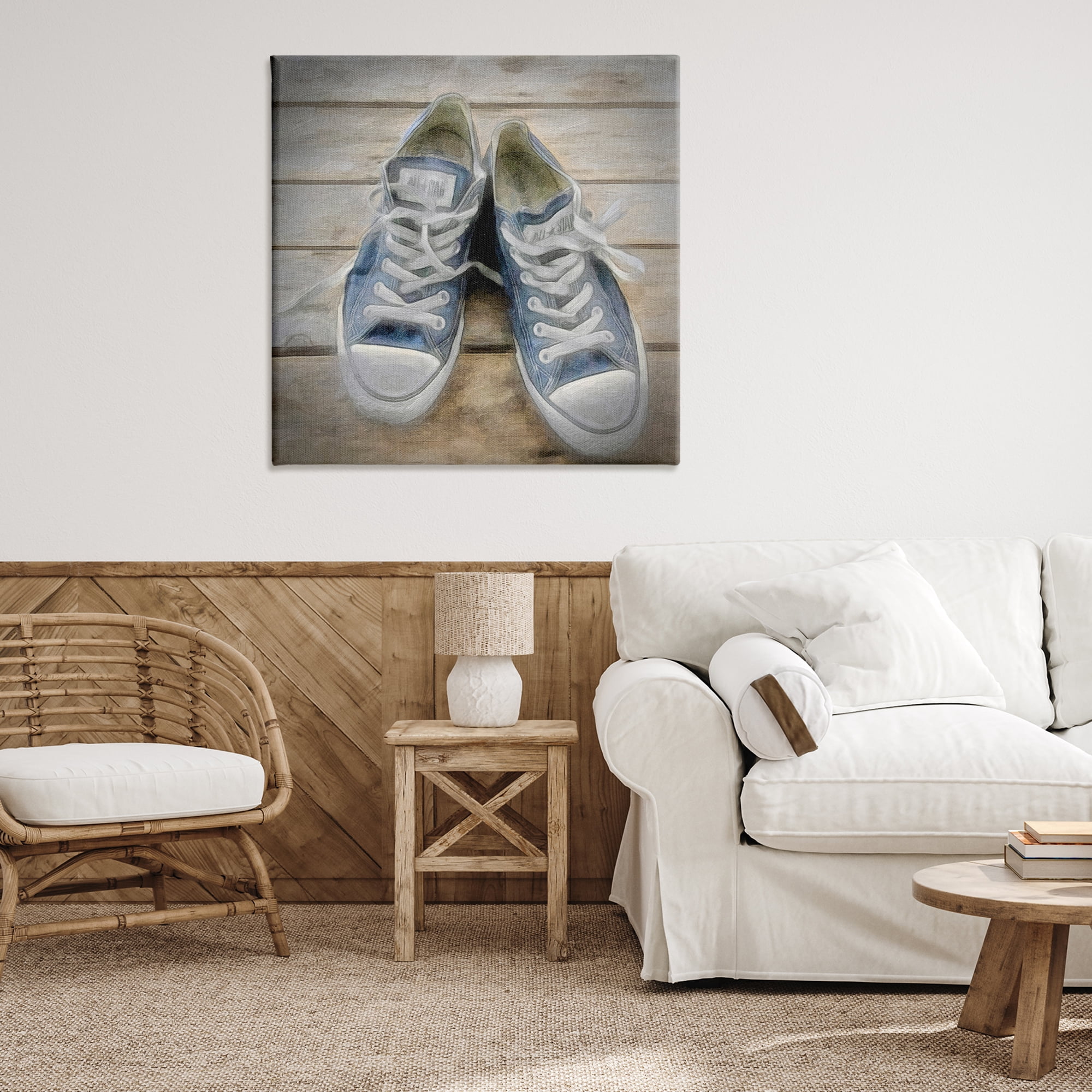 Stupell Industries Denim Blue Classic Sneakers Fashion Painting Wrapped Canvas Art Print Wall Art, 36 x 36